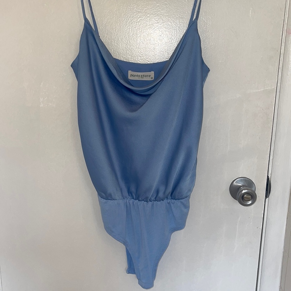 Light Blue Satin Cowl Neck Bodysuit